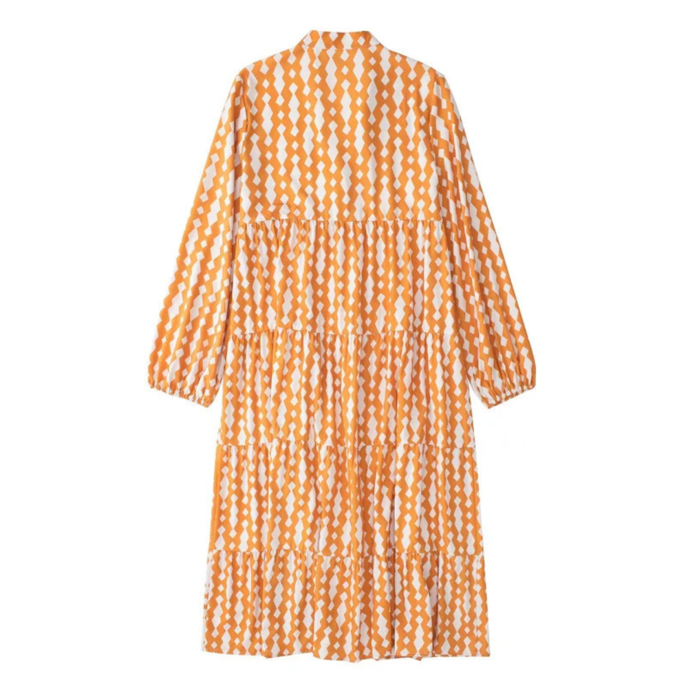 Long Sleeve Printed Midi Dress for Women